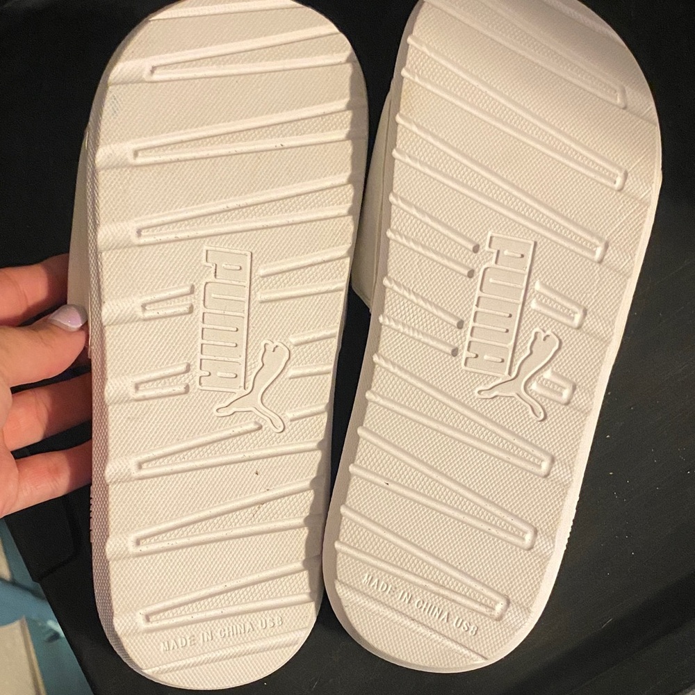 Puma White & Gold Slide Sandals View 2